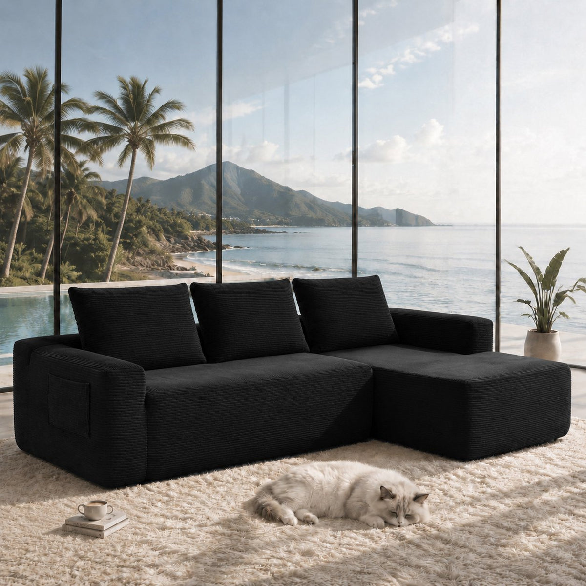104" Cloud Sectional Sofa with L-Shape Chaise and Side Pockets, Modern Modular Design, with side pockets, Upholstered Couch