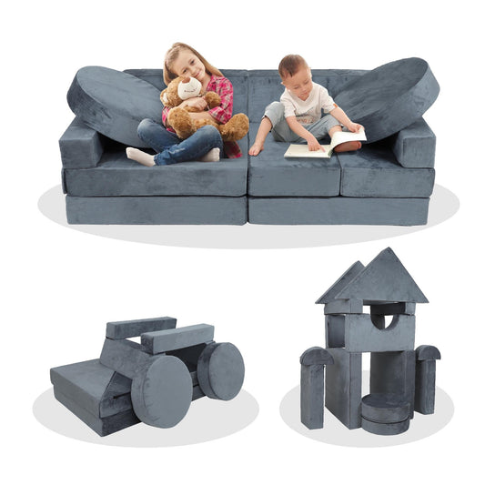14pcs Kids Sofa Modular Play Couch, Child Sectional Sofa to Boost Creativity – Beige