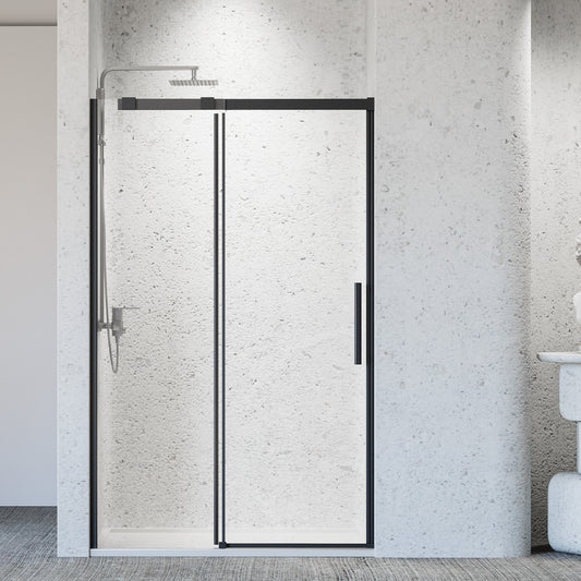 46-48" W * 76" H Frameless Single Sliding Shower Door, Bathroom Sliding Shower Door, 5/16" Thick SGCC Tempered Glass Door, Matte Black