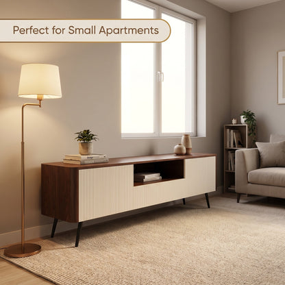 70.8-inch modern TV stand, suitable for televisions up to 85 inches, featuring enclosed storage and cable management, soft-close hinges and iron legs, ideal for the living room RR