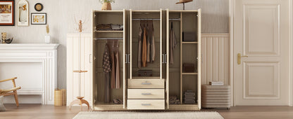 6-Doors Wooden Wardrobe Storage, with Big Drawers, Brown