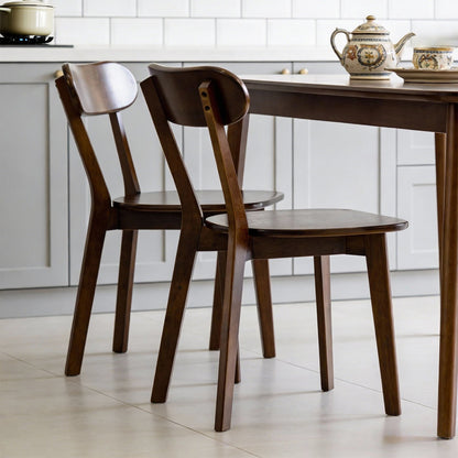 100% Natural Solid Wood Dining Chairs Set of 2, Mid Century Modern Dining Chairs with Curved Backrest