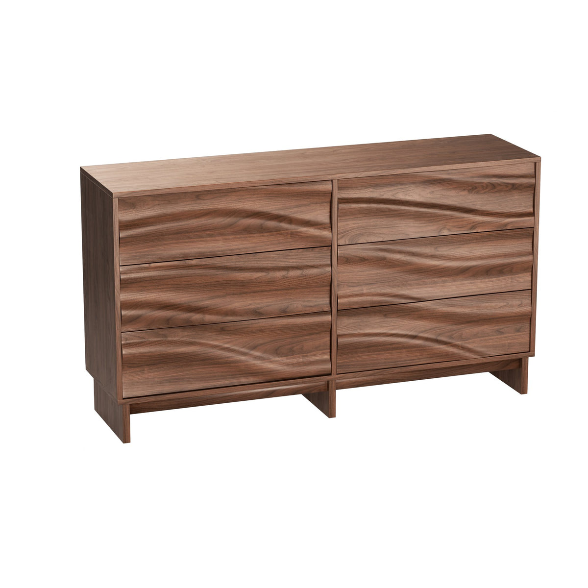 59.1" Buffet Sideboard with 6 Drawers, Walnut Finish with Wave Grain Texture, Farmhouse Storage Cabinet for Dining Room Living Room Hallway, Large Space Accent Furniture, Easy Assembly