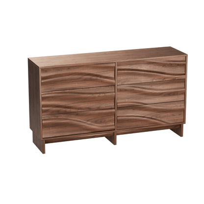 59.1" Buffet Sideboard with 6 Drawers, Walnut Finish with Wave Grain Texture, Farmhouse Storage Cabinet for Dining Room Living Room Hallway, Large Space Accent Furniture, Easy Assembly