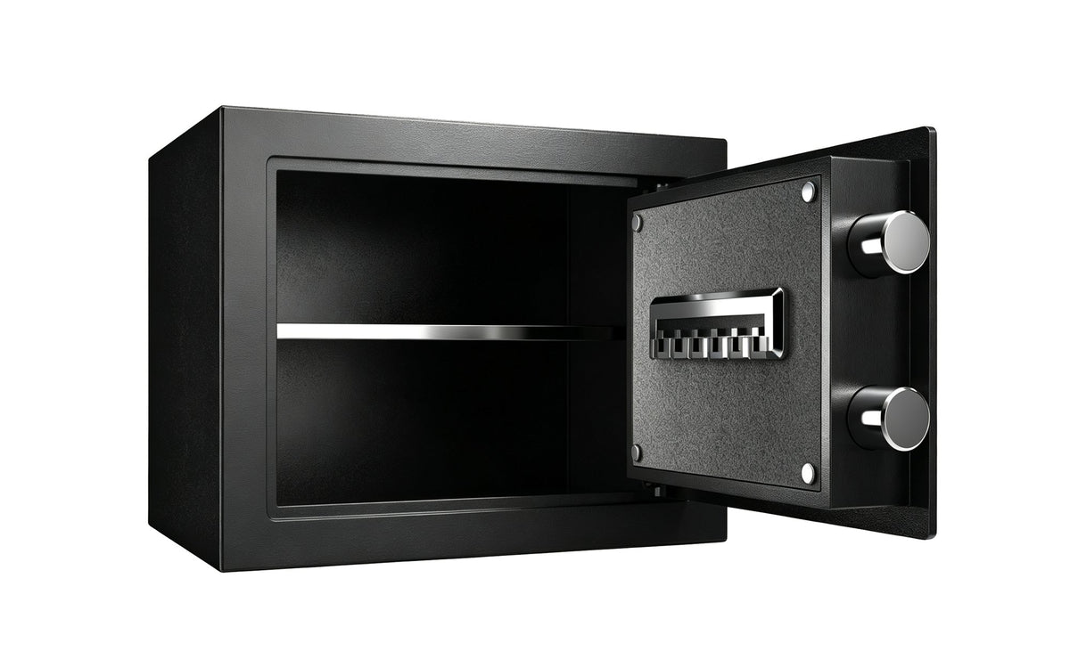 0.6 Cubic Feet Small Safe Box, Fingerprint & Digital Keypad Lock, Steel Security Cabinet for Valuables Storage, Black