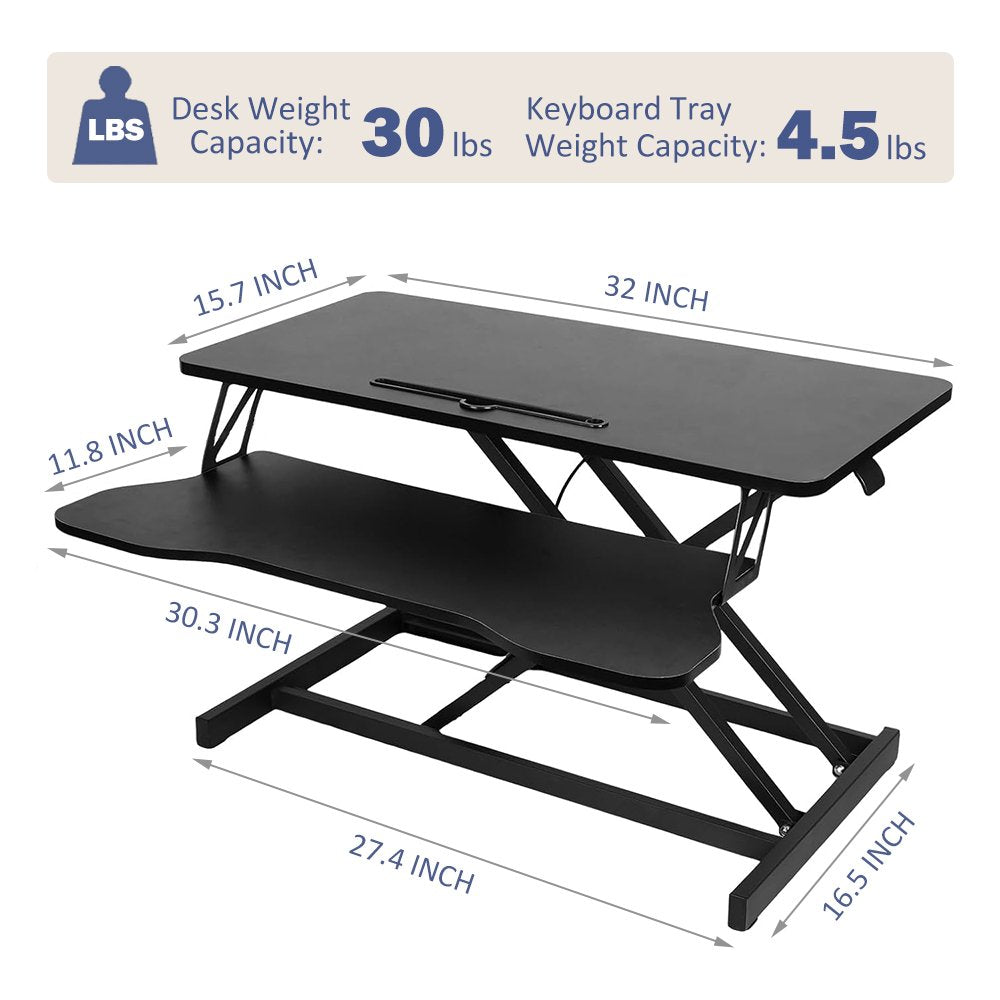 32 Inch Desk Converter, Height Adjustable Sit to Stand Riser, Dual Monitor and Laptop Workstation with Wide Keyboard Tray BACK-TO-SCHOOL - Black