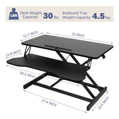 32 Inch Desk Converter, Height Adjustable Sit to Stand Riser, Dual Monitor and Laptop Workstation with Wide Keyboard Tray BACK-TO-SCHOOL - Black
