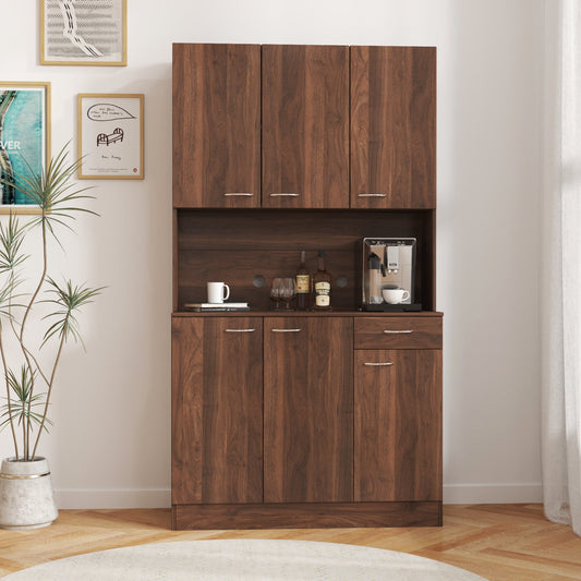 70.87" Tall Wardrobe& Kitchen Cabinet, with 6-Doors, 1-Open Shelves and 1-Drawer for bedroom,Walnut