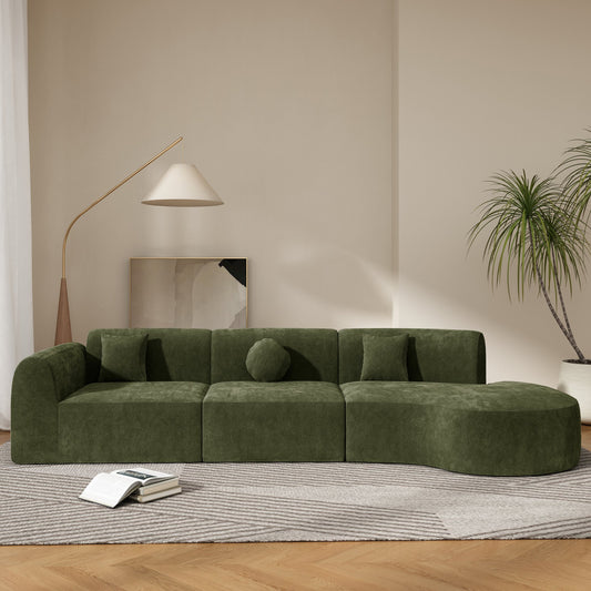 140" Modern Curved Sectional Sofa with High-Density Fully Compressed Sponge and Chaise Lounge, 3-Piece Set