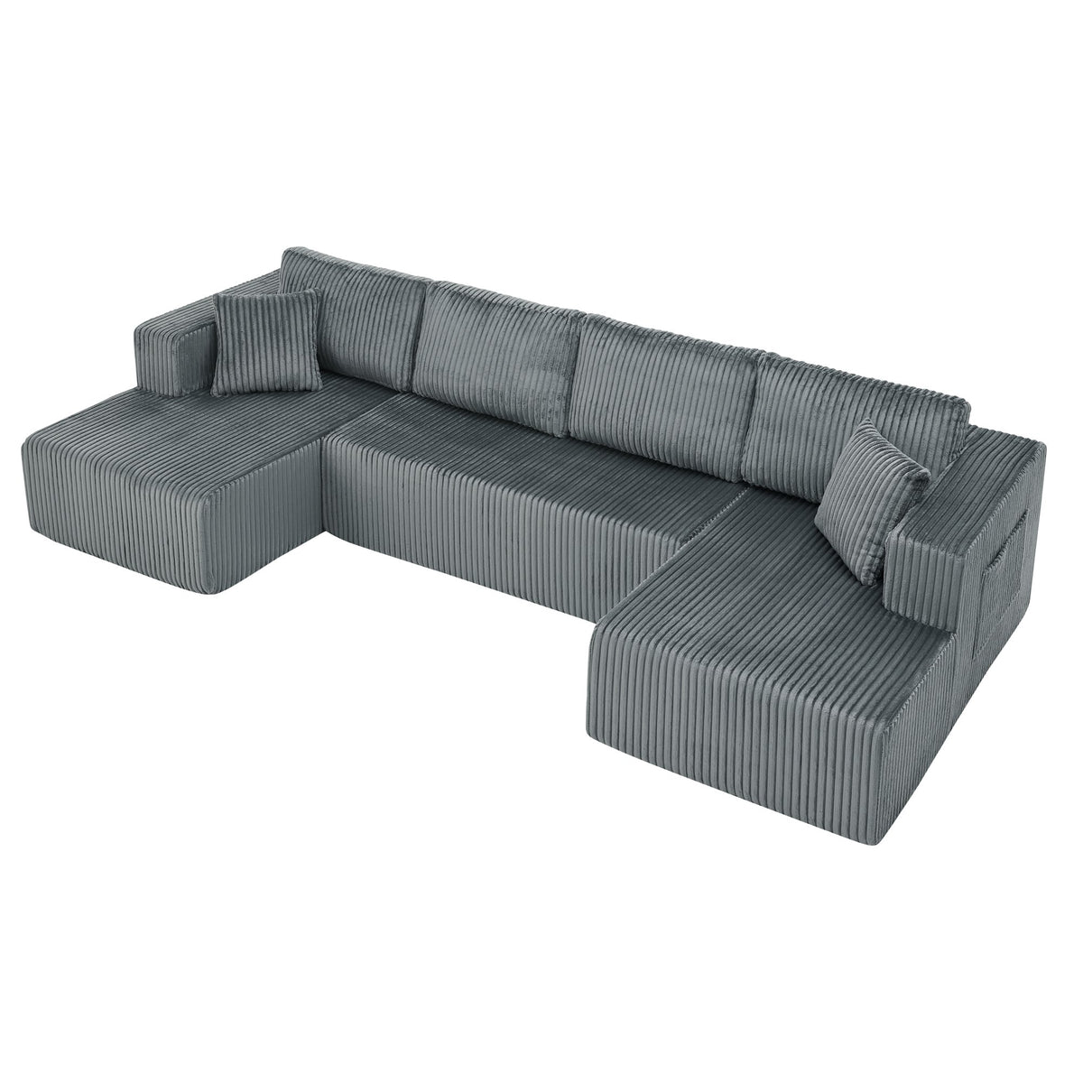 132" U Shaped Modular Sectional Sofa, Comfy Compressed Cloud Couch with Side Pockets, Modern Minimalist Corduroy Memory Foam Sleeper Sofa