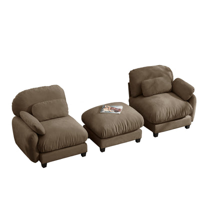 2 Seater L-Shaped Cloud Feel Sofa with Removable Ottoman, Cozy Chenille Modular Couch Set, Deep Seat Free Combination Furniture for Small Living Room, Brown