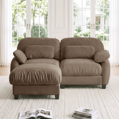 2 Seater L-Shaped Cloud Feel Sofa with Removable Ottoman, Cozy Chenille Modular Couch Set, Deep Seat Free Combination Furniture for Small Living Room, Brown