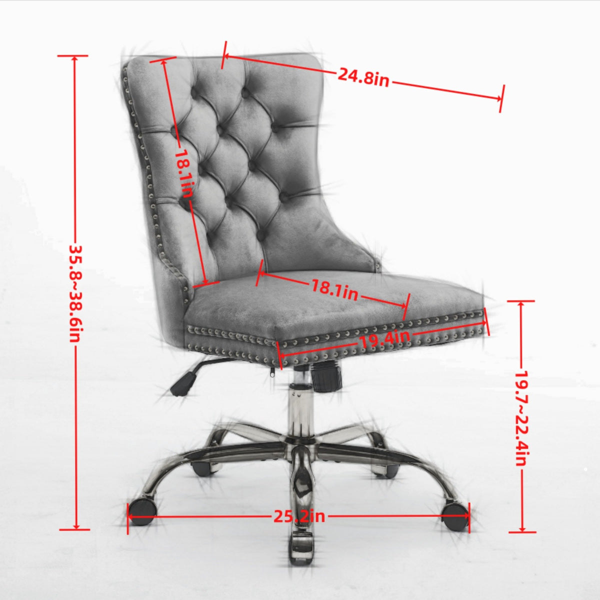 A&A Furniture Office Chair, Modern Velvet Upholstered Tufted Button Home Office Chair with Golden Metal Base - Beige