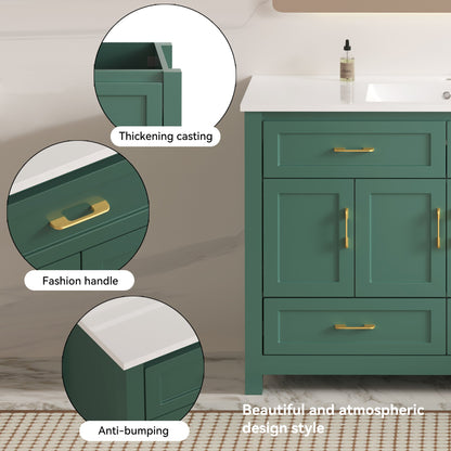 48" Green Bathroom Vanity with Resin sink Combo, Abundant Storage Cabinet -4 Soft close doors and 4 drawers