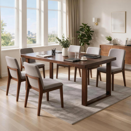 180cm Large Solid Wood Dining Table, Mid‑Century Modern Rectangular Solid Wood Kitchen Table, Dark Walnut Solid Wood Table for Dining Room Home Office