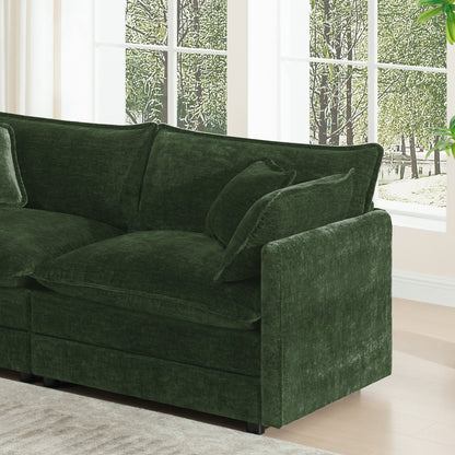 Accent Chair Set of 2, High-end Chenille Upholstered Armchairs, Living Room Side Chairs with Toss Pillow, Green Chenille