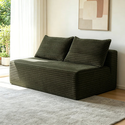 58-inch 2 seat median longue with plush Beige velvet, cup holder, flexible matching, mainly for living room use. (Plush Fabric)Green