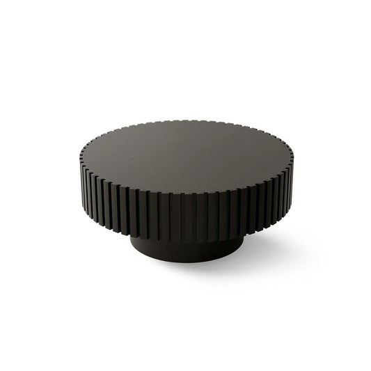 31.5" Handcrafted Relief Round Wooden Coffee Table with Sturdy Pedestal Base, Decorative Tea Table for Living Room