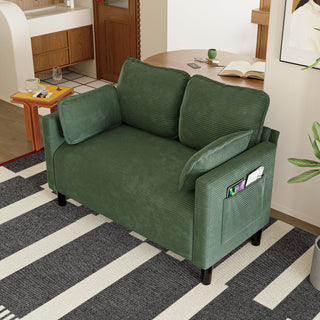 48" Soft Corduroy Loveseat Couch W/Soft Cushions,Side Storage Pocket,Sturdy Composite Board & Solid Wood Frame, High Rebound Sponge,Easy Assembly,Ideal for Living Room,Apartment,Dorm,Office.
