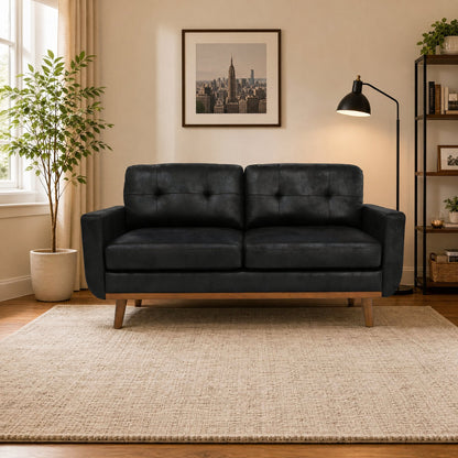 65-inch t Two-Seater Sofa in with Breathable Foil Fabric and Solid Wood Legs – Black