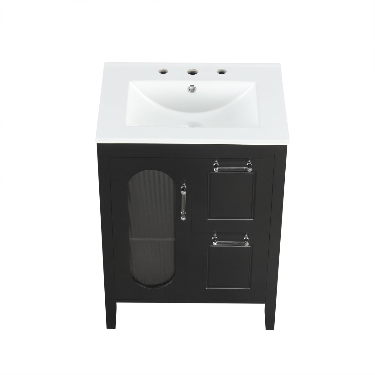 24" Bathroom Vanity with Sink, Bathroom Vanity Cabinet with Two Drawers and Door, Adjustable Shelf, Solid Wood and MDF, Black