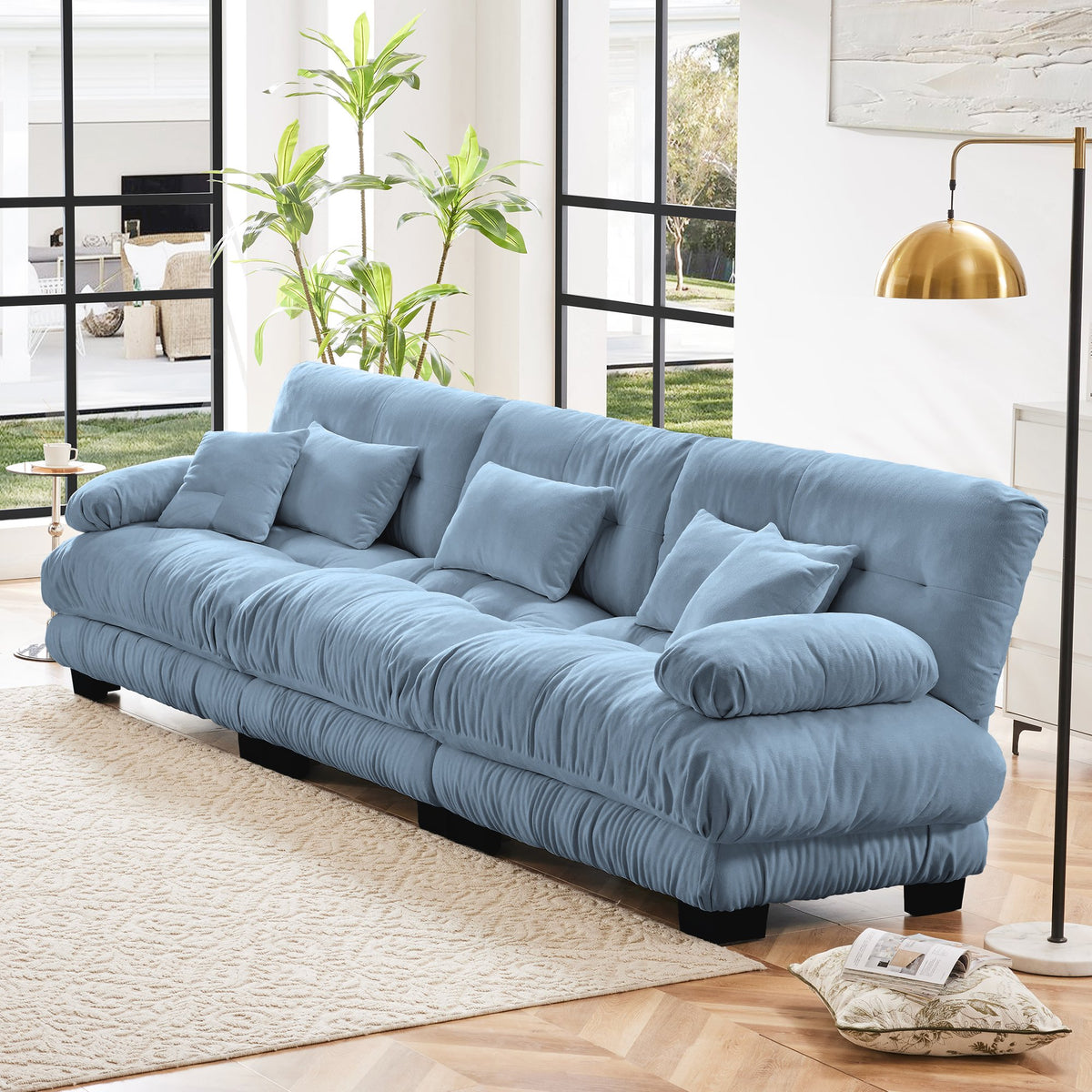 3-Seater Sectional Sofa Modular Deep Seat Sofa Couch, Chenille Sofa Soft Comfy Upholstered Furniture, Studio, Chenille Blue