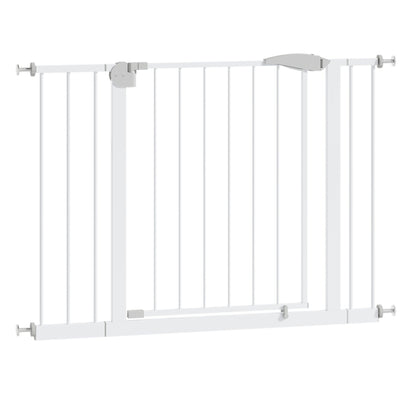 29.5-44.1" Wide Baby Gate for Stairs, Dog Gate Indoor for Doorways, No Drilling Pressure Mounted Pet Gates for Kids, Easy Walk Through Safety Gate, White
