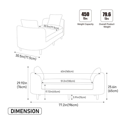 77.17" Wide Modern Upholstered End of Bed Bench with Armrests, Chenille Chaise Lounge Couch with 2 Bolster Pillows, Daybed with Rubberwood Legs For Living Room,Bedroom,Apartment,Guestroom,BEIGE