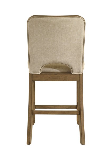 2pc Counter Height Chairs Padded Seating Soft Neutral Fabric Warm Wood Finish Dining Room Wooden Furniture Brown