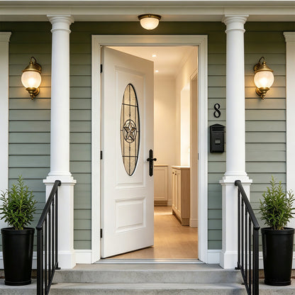 36"x80" Fiberglass Front Door with White 4-9/16" PVC Frame,Left-Hand Inswing Exterior Door with Brickmould,Brushed Smooth skin with Oval Decorated glass for Home Entrance,White