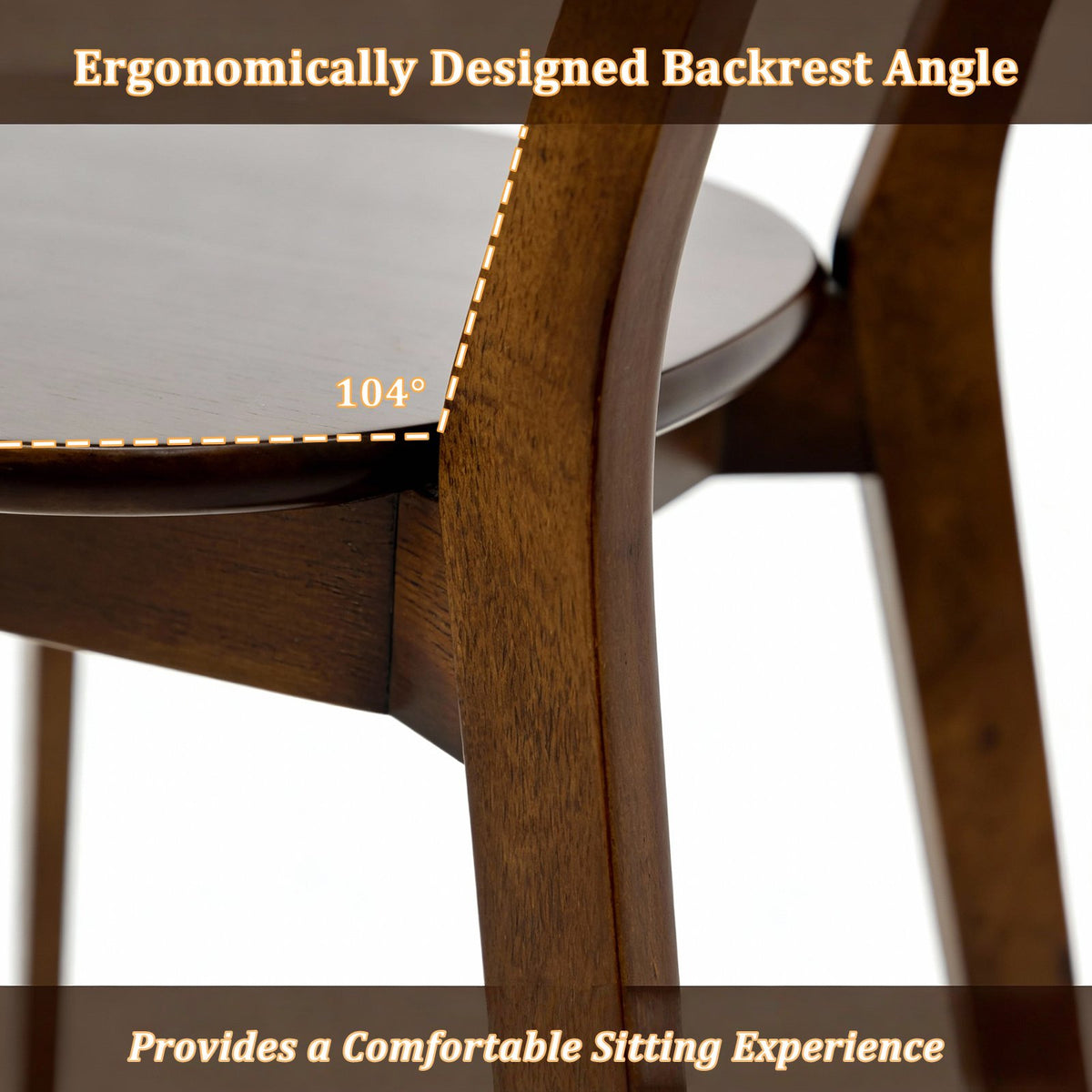 100% Natural Solid Wood Dining Chairs Set of 2, Mid Century Modern Dining Chairs with Curved Backrest