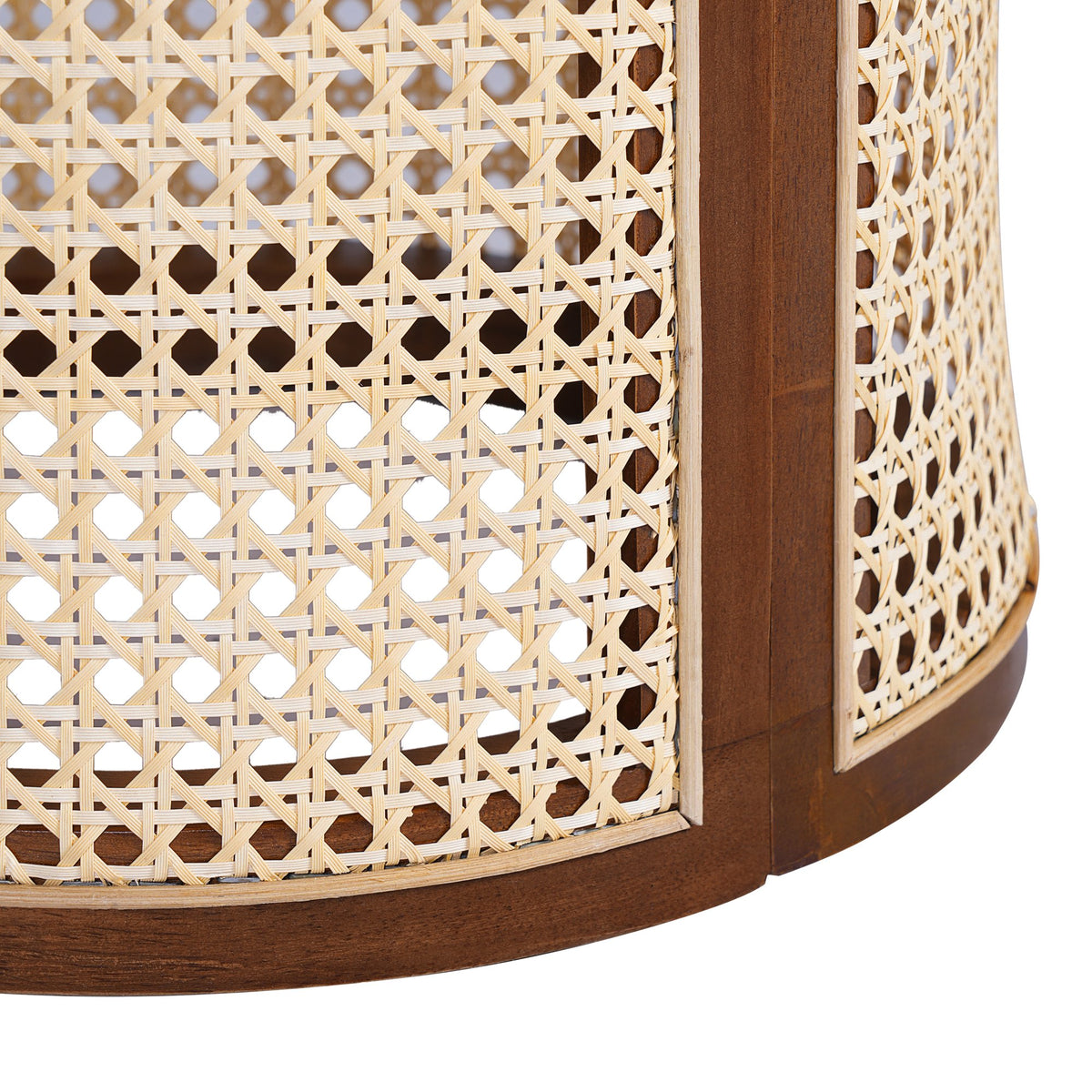 15.70" Round End Table, Hollow Woven Side Table, Small Rubber Wood Nightstand, Rattan Woven Tea Desk, Round Wood Tabletop, Chic Home Decor Desk, Easy Assembly, Dark Brown Color