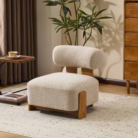 27.25" Modern Boucle Lounge Chair with Solid Wood Frame and Rolled Backrest, Soft and Durable Boucle Upholstery, Ideal for Living Room, Bedroom, or Office