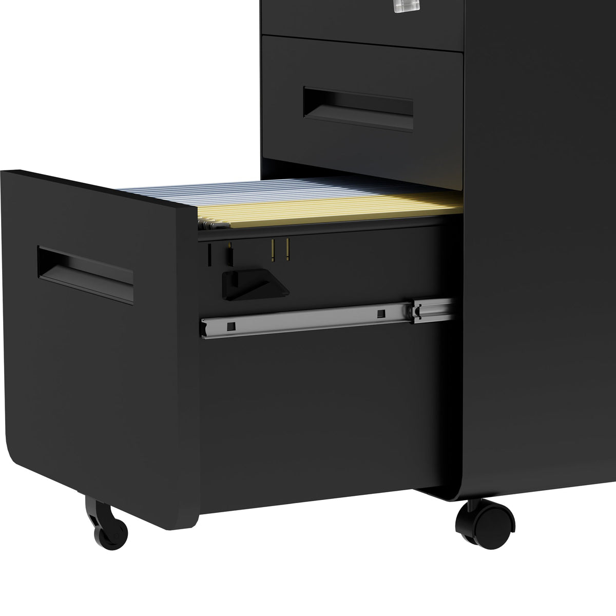 2 Drawer Metal Mobile File Cabinet with Lock, All-Steel Metal Storage Cabinet on 360° Wheels, Fully Assembled, Holds A4/Letter/Legal Files, Black Steel Office Storage Cabinet for Home Office