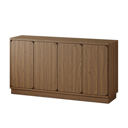 59.1 Inch Walnut 4-Door Sideboard Buffet Cabinet, Particle Board Storage Credenza with Adjustable Shelves, Wide Console Storage Cupboard for Dining Room, Kitchen, Living Room & Entryway