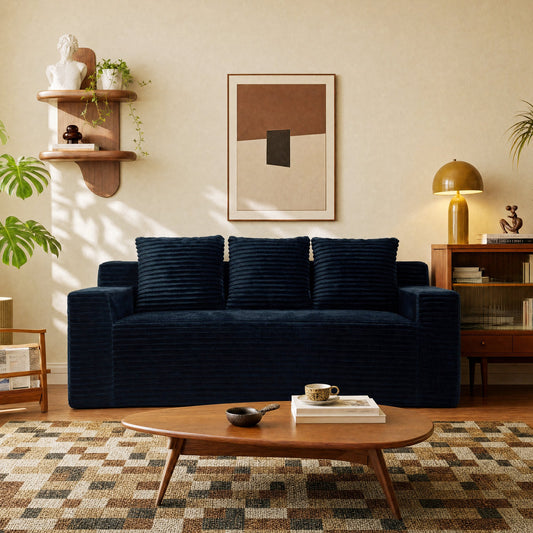 72.2" 3Setaser Sofa,Corduroy Fabric,Deep Seat Couches,Comfy Loveseat Sofa,No Assembly,1pcs for Living room, Bedroom,Conference room ,Apartment,BLACK