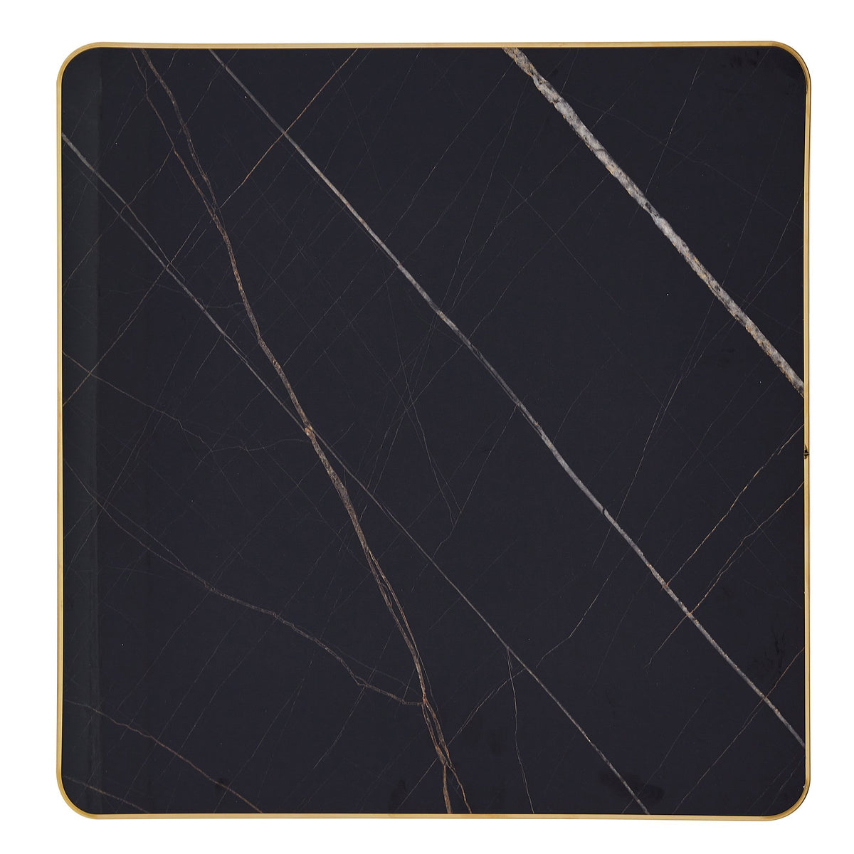 24" Square Faux Black Marble Bistro Table, 28.8" High Modern Dining Table with High Gloss UV Finish & Gold Metal Trim Edge, Heavy-Duty Stainless Steel Base Frame for Small Spaces, Cafe, Kitchen, Bistr