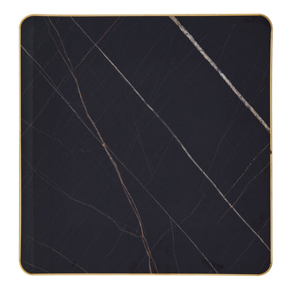 24" Square Faux Black Marble Bistro Table, 28.8" High Modern Dining Table with High Gloss UV Finish & Gold Metal Trim Edge, Heavy-Duty Stainless Steel Base Frame for Small Spaces, Cafe, Kitchen, Bistr