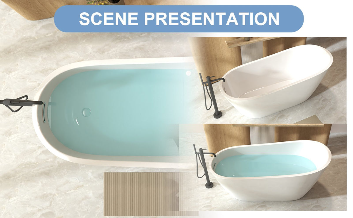 59" Special-Shaped Freestanding Slipper Bathtub in Gloss White with Chrome Overflow & Pop-Up Drain, Pure Acrylic Construction
