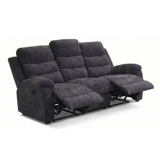 80 Inch 3 Seat Manual Recliner Sofa, Dark Gray Textured Fabric Sofa Couch with 150° Recline, Extended Footrest, High Resilience Foam, Oversized Seating for Living Room