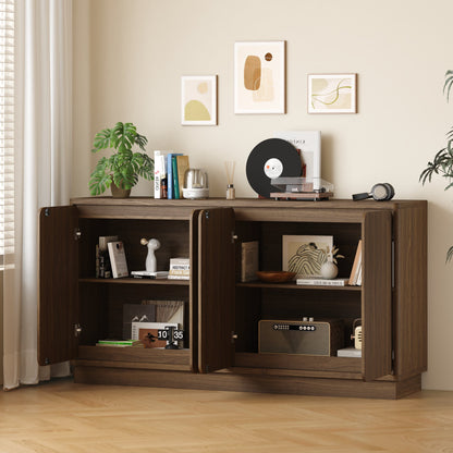 59.1 Inch Walnut 4-Door Sideboard Buffet Cabinet, Particle Board Storage Credenza with Adjustable Shelves, Wide Console Storage Cupboard for Dining Room, Kitchen, Living Room & Entryway