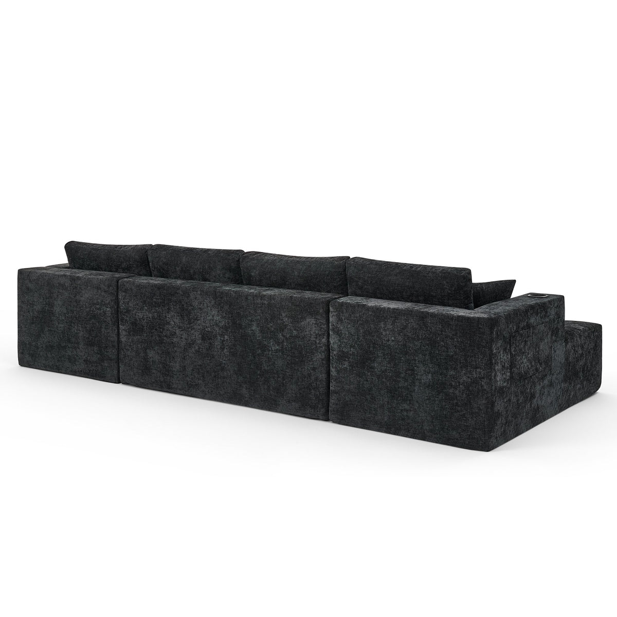 132" U-Shaped Chenille Sectional Sofa, Cloud Style Boneless Sofa with Lounges, Modern Upholstered Couch with Cup Holders & Side Pockets, Compression Sofa for Living Room, No Assembly Required,Black