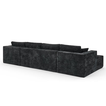 132" U-Shaped Chenille Sectional Sofa, Cloud Style Boneless Sofa with Lounges, Modern Upholstered Couch with Cup Holders & Side Pockets, Compression Sofa for Living Room, No Assembly Required,Black