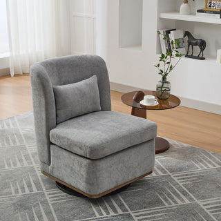 25.2 "Wide Modern Chenille Cushioned Armless Metal Base 360° Swivel Chair with Pillow, Suitable for Living Room, Family Room, Bedroom, Lounge Area, Office.  Grey