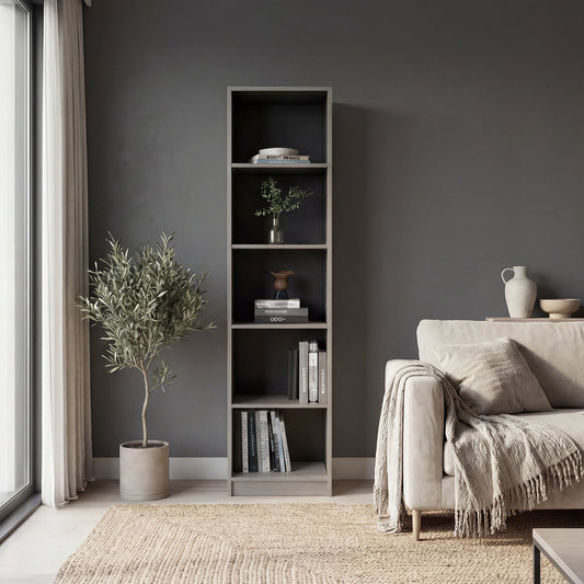 Beaver Bookcase with 5 Open Shelves, Tall Storage Bookshelf, Wenge and Positano