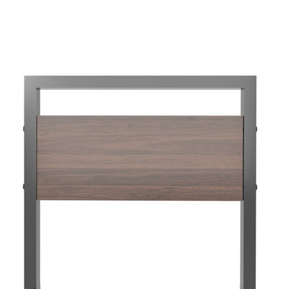 4-Piece Rectangular Dining Table Set with 4 Chairs, Industrial Wood Grain Kitchen Table with Built-in Wine Storage Rack, Space Saving Metal Frame Dinner Furniture for Apartment Kitchen Dining Room