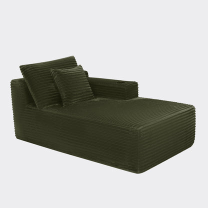 37.5-inch right chaise longue with velvet, cup holder, flexible matching, mainly for living room use. (Plush Fabric)Green