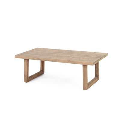 Outdoor Acacia Wood Loveseat and Coffee Table Set with Cushions, Brown Wash, Beige